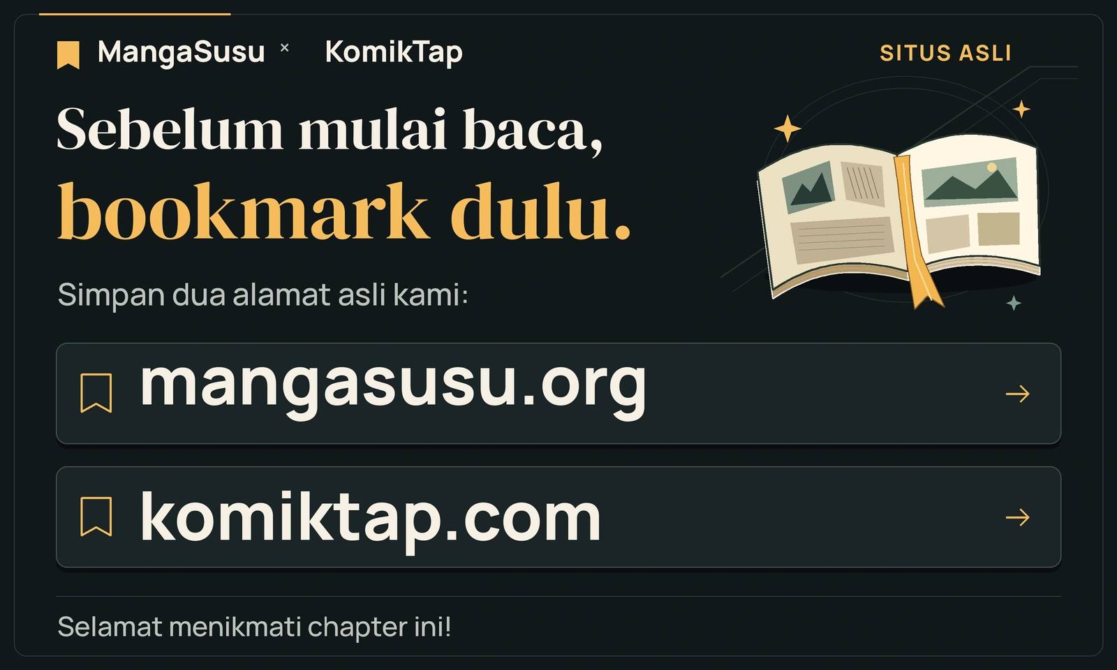 Sebelum mulai baca, bookmark dulu. Bookmark situs asli kami: mangasusu.org dan komiktap.com.
